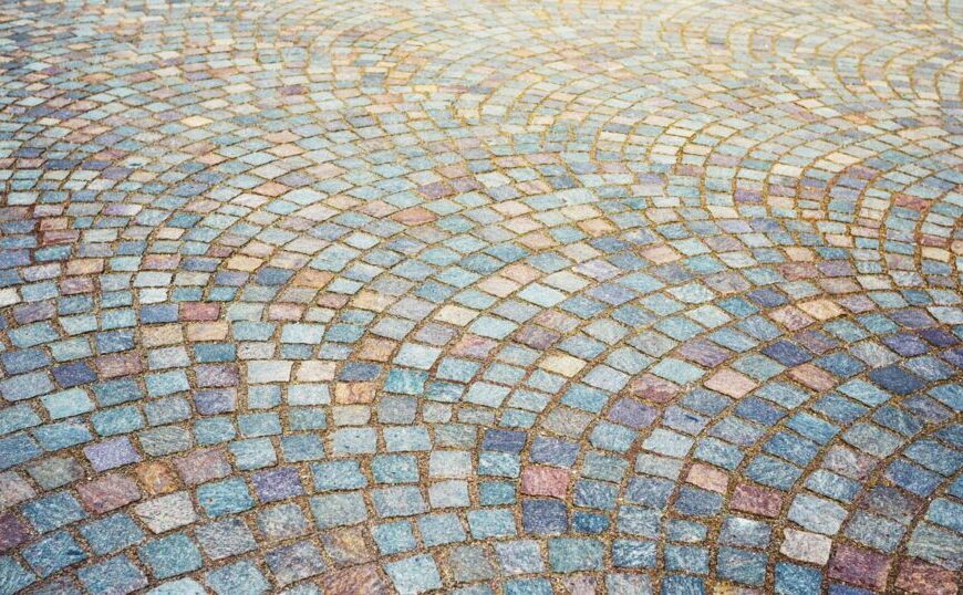 An image of a colorful cobblestone road.