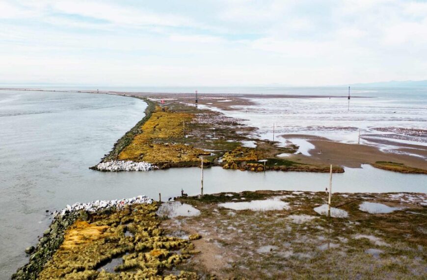 An aerial view of a large body of water.