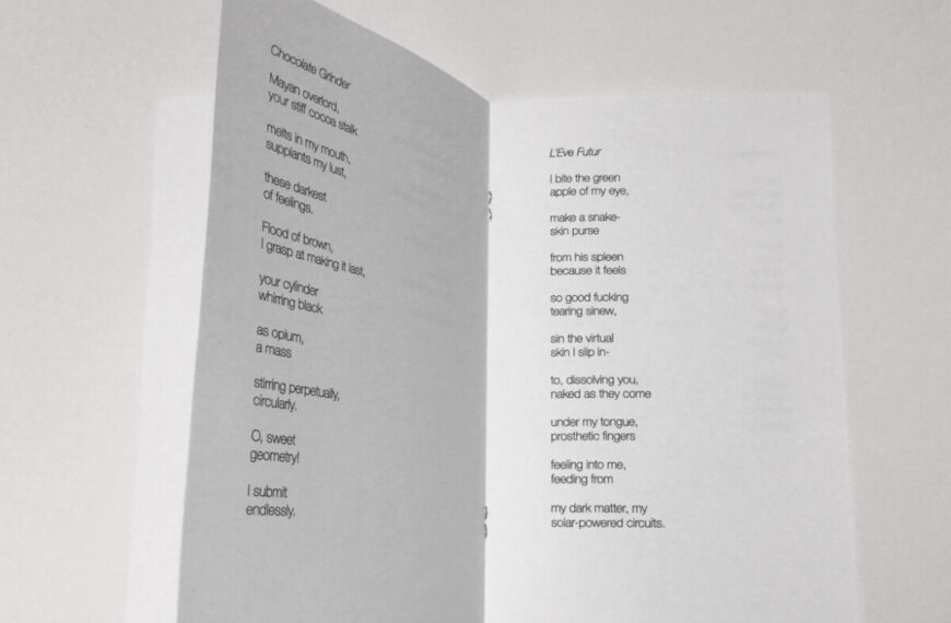 An open book with a poem on it.