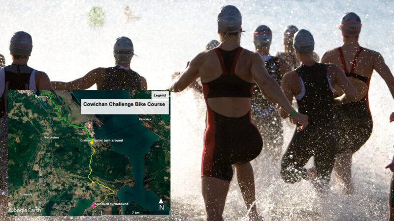 A group of people running in the water.