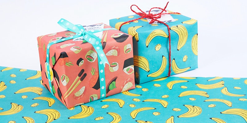 Wrapping paper with bananas on it.