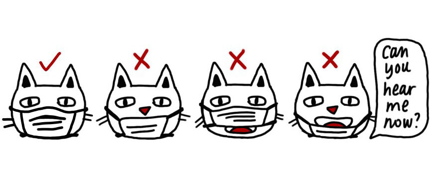 A drawing of a cat wearing a mask.