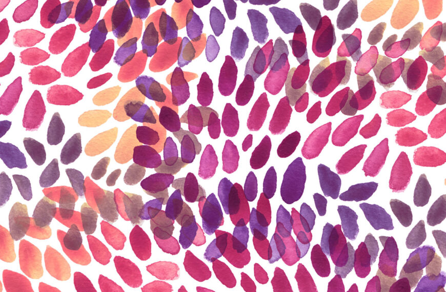 Purple and orange watercolor leaves on a white background.