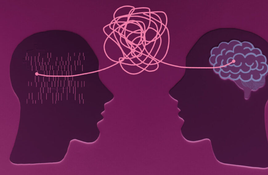 Two silhouettes of people talking to each other.