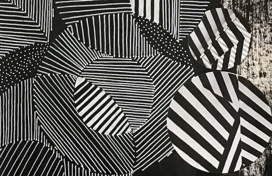A black and white painting with a black and white pattern.