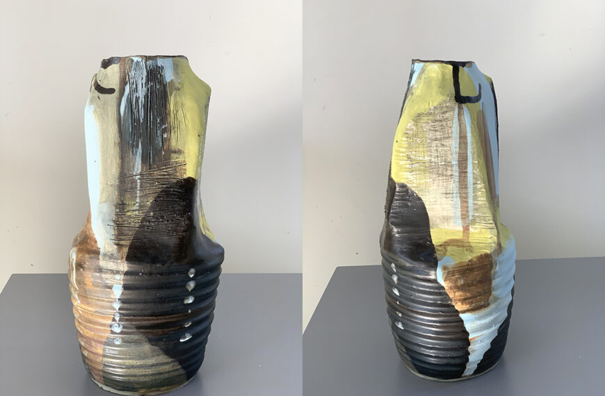 Two different pictures of a vase with different colors.