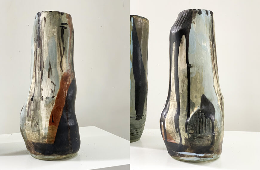 Two vases with different designs on them.