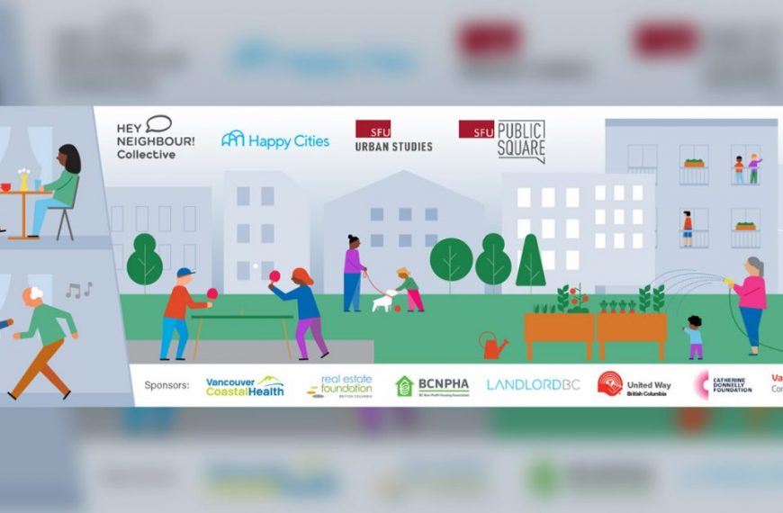 A poster with a group of people playing in a park.