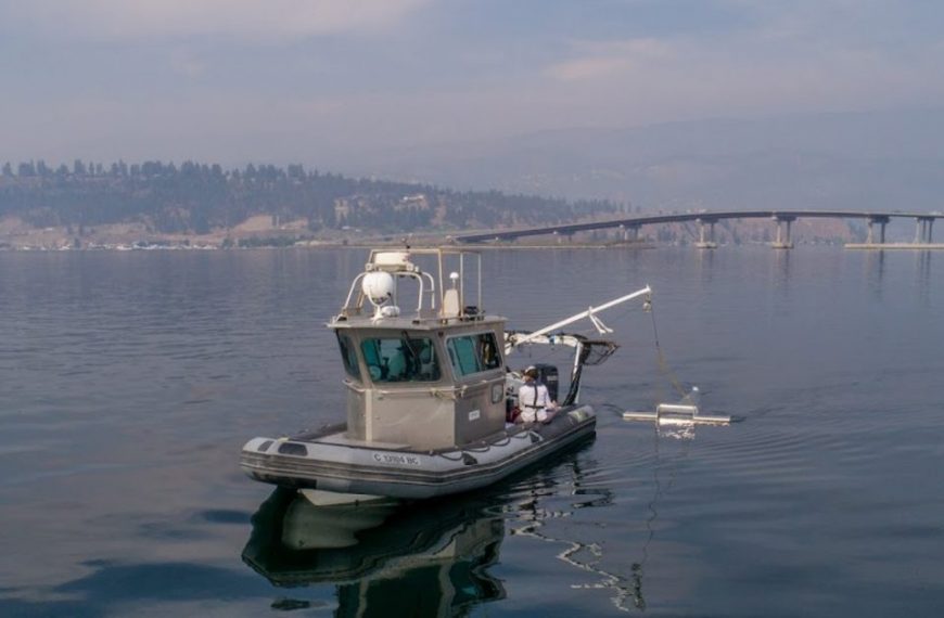 A boat in the water with a bridge in the background.