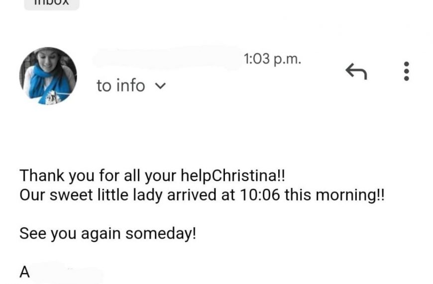 A text message that says thank you for helping christina.