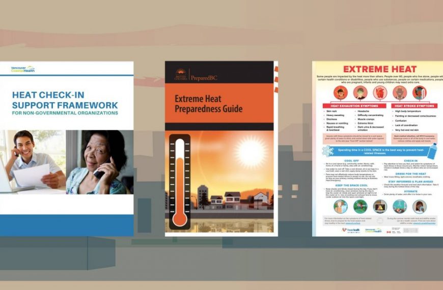 A series of brochures with a city in the background.