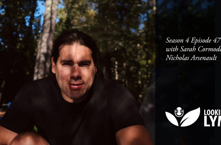 A man is sitting in the woods with the words cooking lyme.