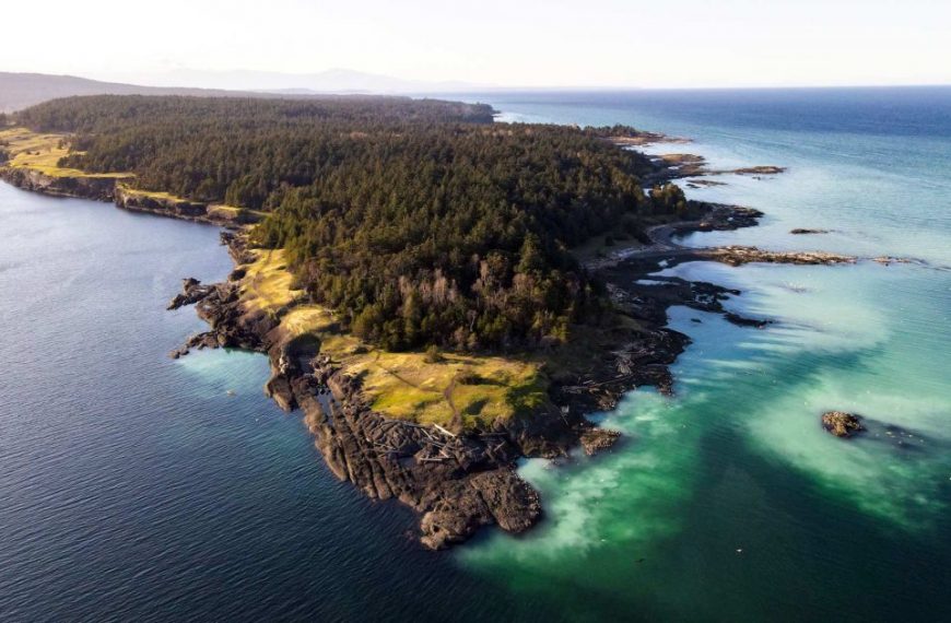 An aerial view of a small island in the ocean.