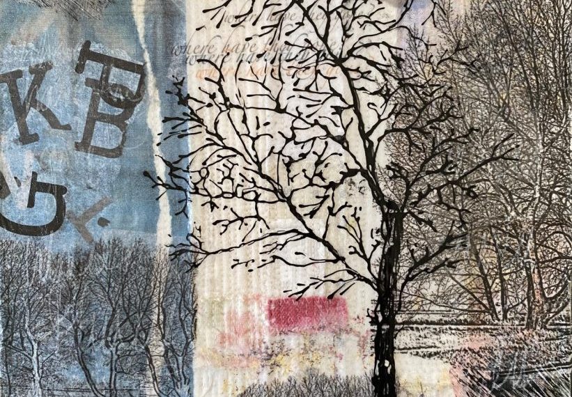 A drawing of a tree with letters on it.