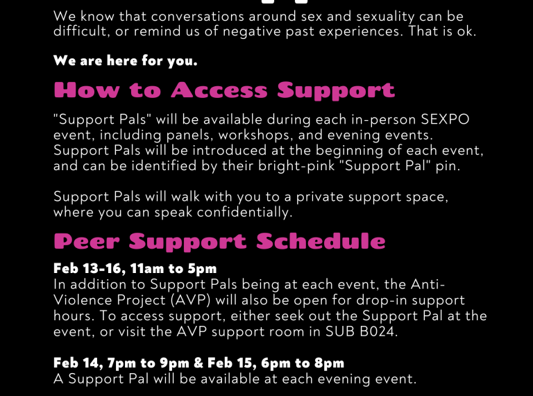 Sex expo peer support flyer.