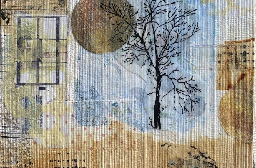 A painting of a tree on a piece of paper.