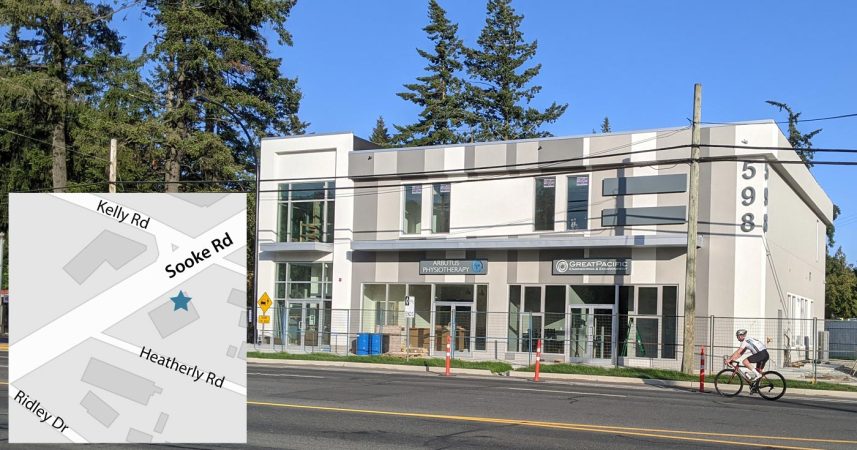 A map showing the location of a building with a bicycle in front of it.