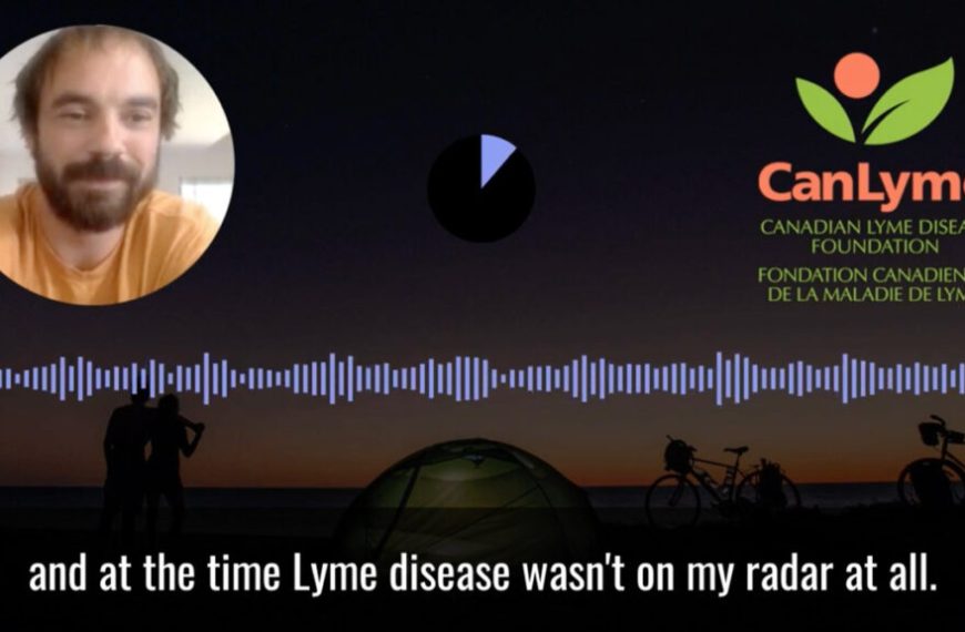 A man with lyme disease and a microphone in front of him.