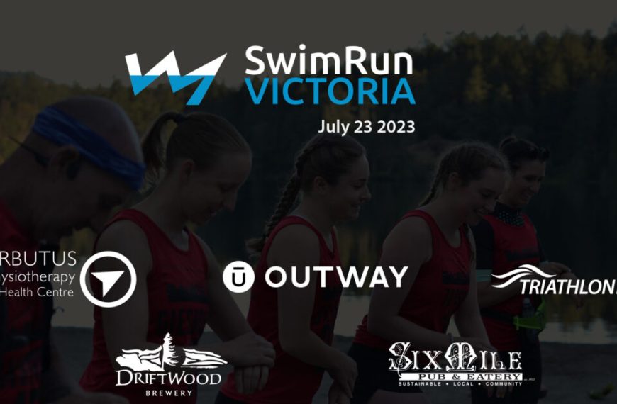 Swimrun victoria logo with a group of people.