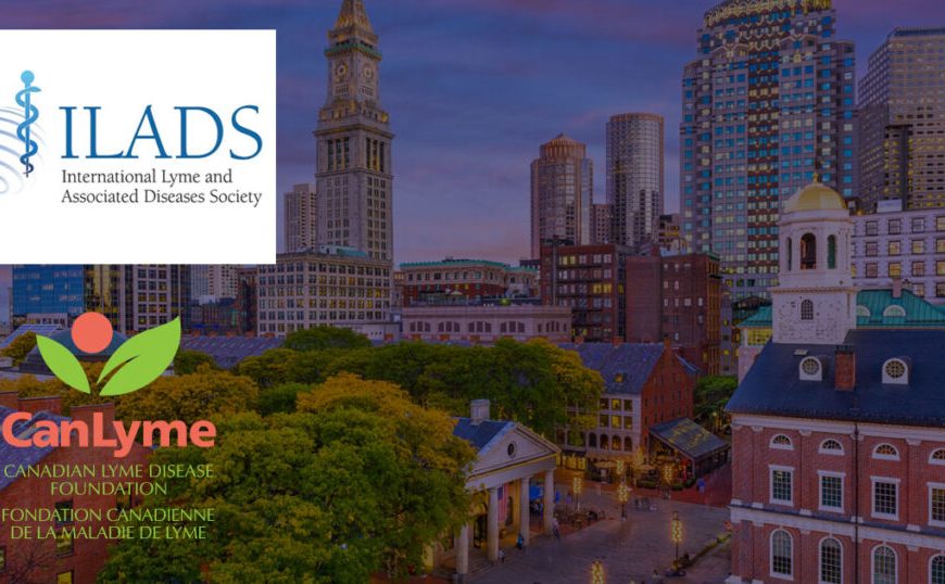 The logo for iads and canlyme in front of a city.