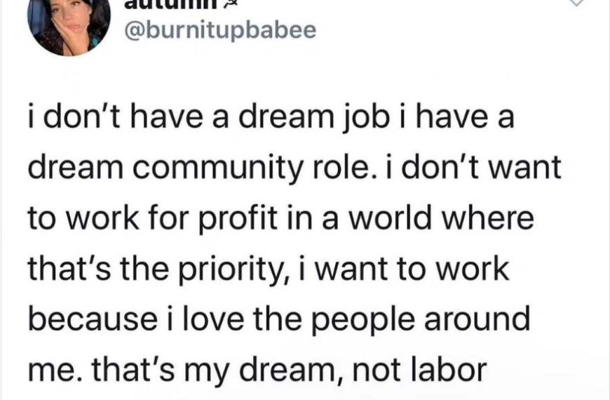 A tweet that says i don't have a dream job i have a dream community role i don't want to.
