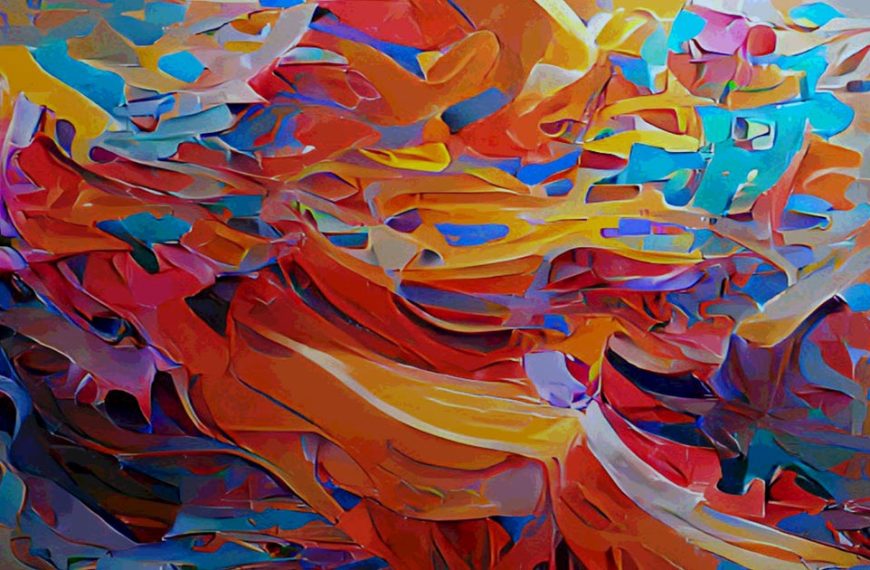 A colorful abstract painting of a woman's head.