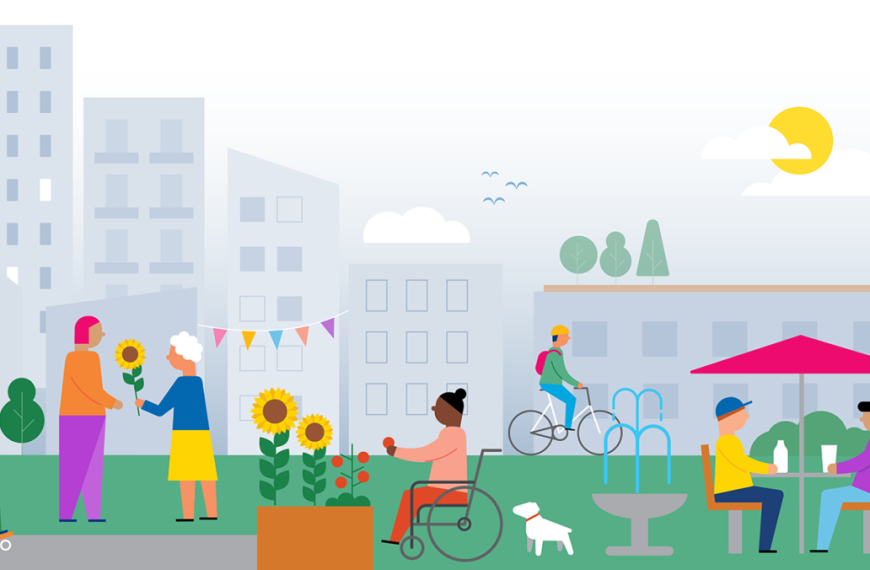 A flat illustration of people in a park.