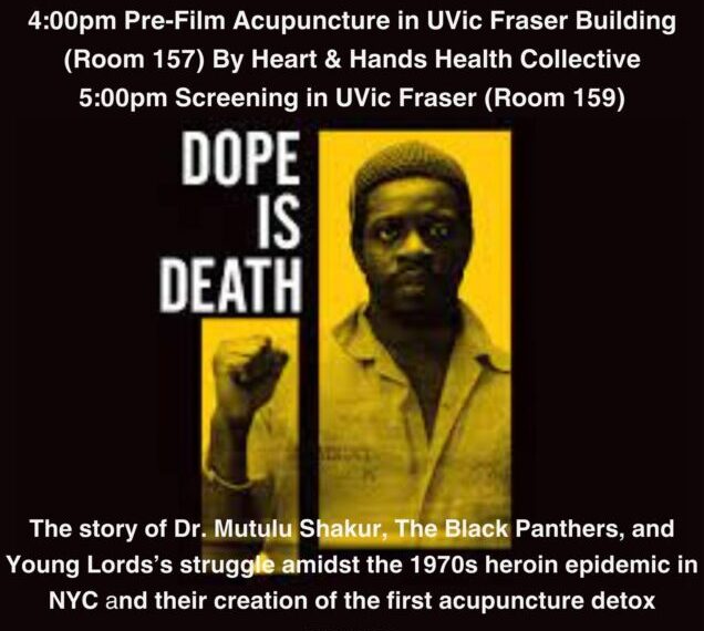 A poster for the film screening of Dope is Death, featuring Heart & Hands.