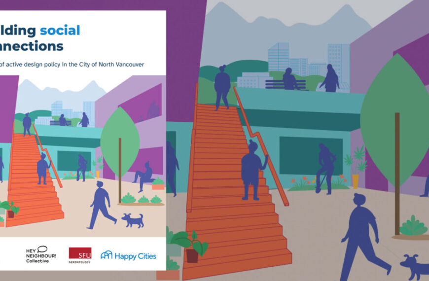 The "Building Connections" book cover, featuring an active design study in North Vancouver.