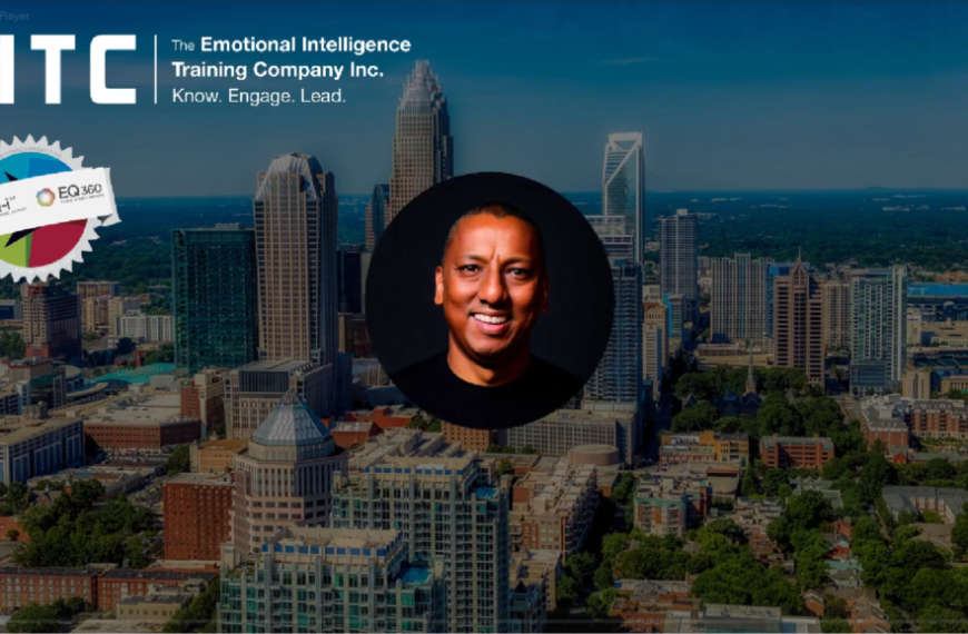 Logo of The Emotional Intelligence Training Company Inc. (EITC) with a city skyline in the background and a man's face, reminiscent of Christopher Wortmann, in a circle overlay.
