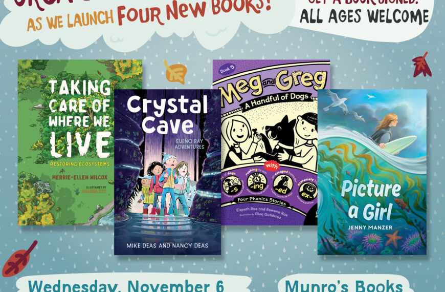 Join us for a delightful book launch event featuring four new children's books, author meet-and-greets, and refreshments. Celebrate this unique gathering on Wednesday, November 6th at 7 p.m., Munro's Books. Indulge in the enchanting world of stories with us!
