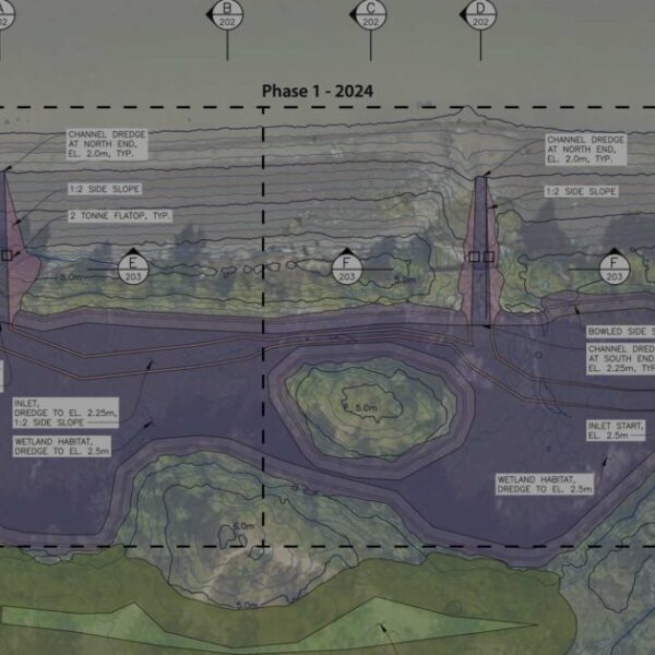 Habitat restoration occurring in the Woods Island Marsh in the Fraser River Estuary