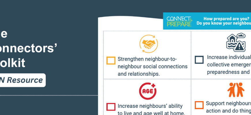 A section of The Connectors Toolkit, highlighting goals like strengthening Neighbour to Neighbour connections and increasing emergency preparedness.