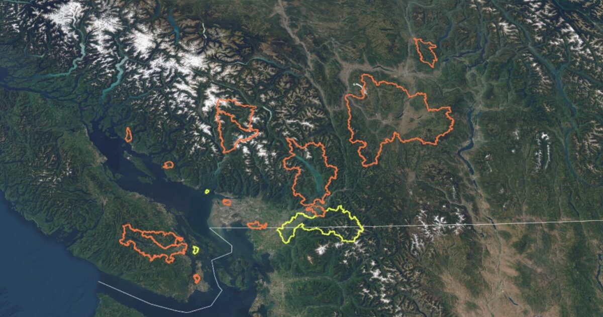 Interactive map of watershed-based pollution monitoring in southern BC, Canada